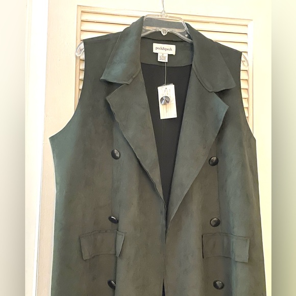 Gorgeous Long Cover Up Green Vest Suede Cloth Jacket - Picture 12 of 16